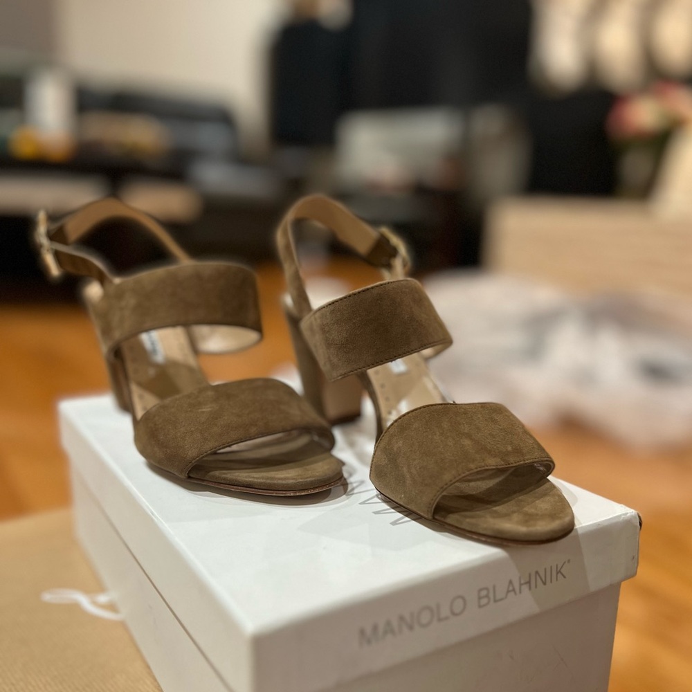 Manolo Blahnik Tan Suede Heeled Sandals